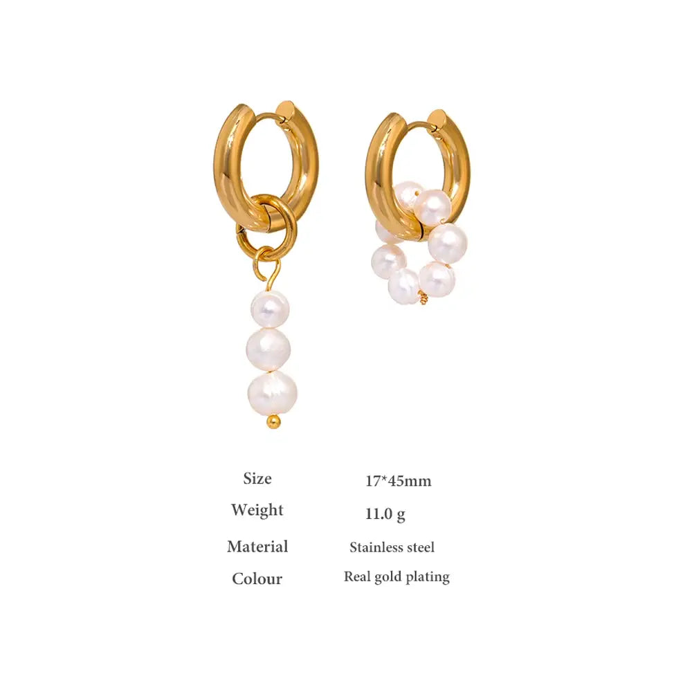 Elegant Asymmetrical Pearl and Metal Earrings