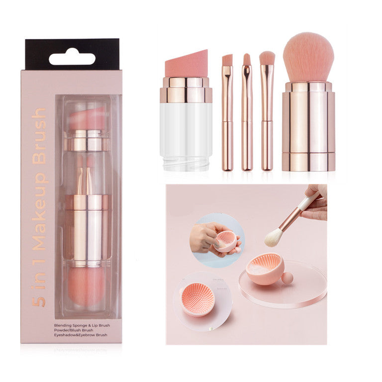 Brochas de Maquillaje 5 en 1 base multifuncional portátil sombra de ojos Puff polvo Maquillaje cosmético con cepillo tazón de limpieza