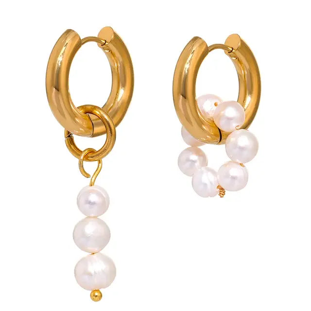 Elegant Asymmetrical Pearl and Metal Earrings