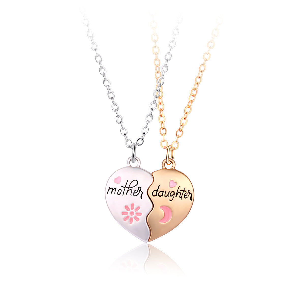 Fashion Jewelry Mother Daughter Necklace 2PCS Set Matching Heart Magnetic Pendant For Women Family Gifts For Mother's Day