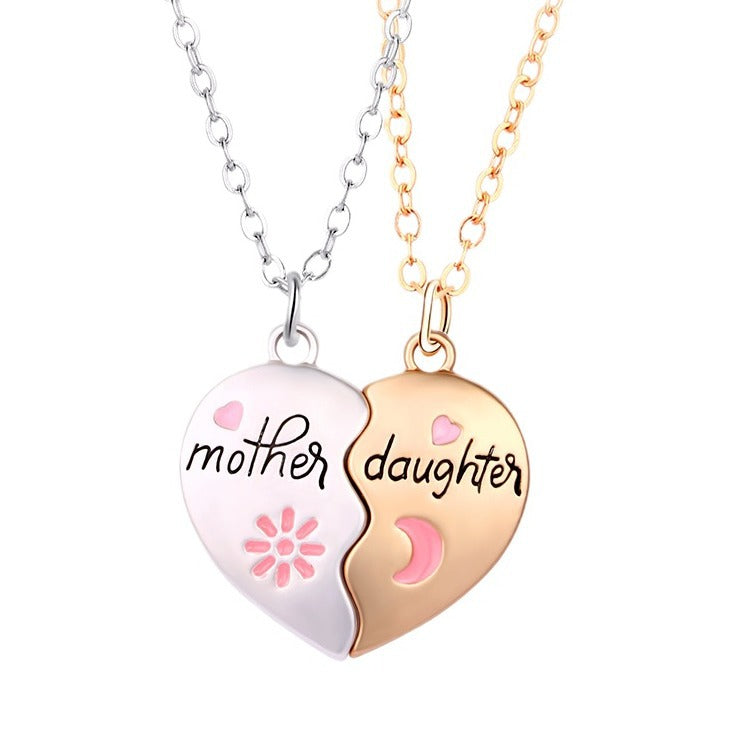 Fashion Jewelry Mother Daughter Necklace 2PCS Set Matching Heart Magnetic Pendant For Women Family Gifts For Mother's Day