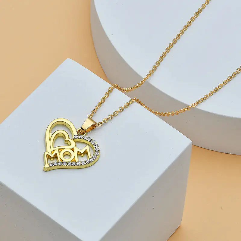 Diamond Heart Mom Necklace