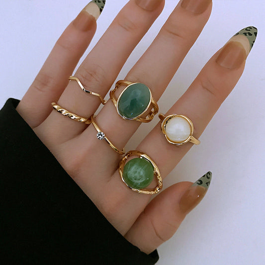 Geometric Artificial Beryl Knuckle Ring 6-piece Ring Set