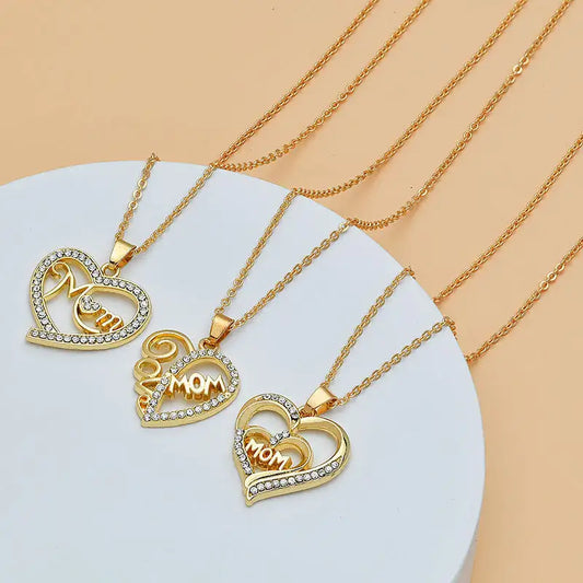 Diamond Heart Mom Necklace