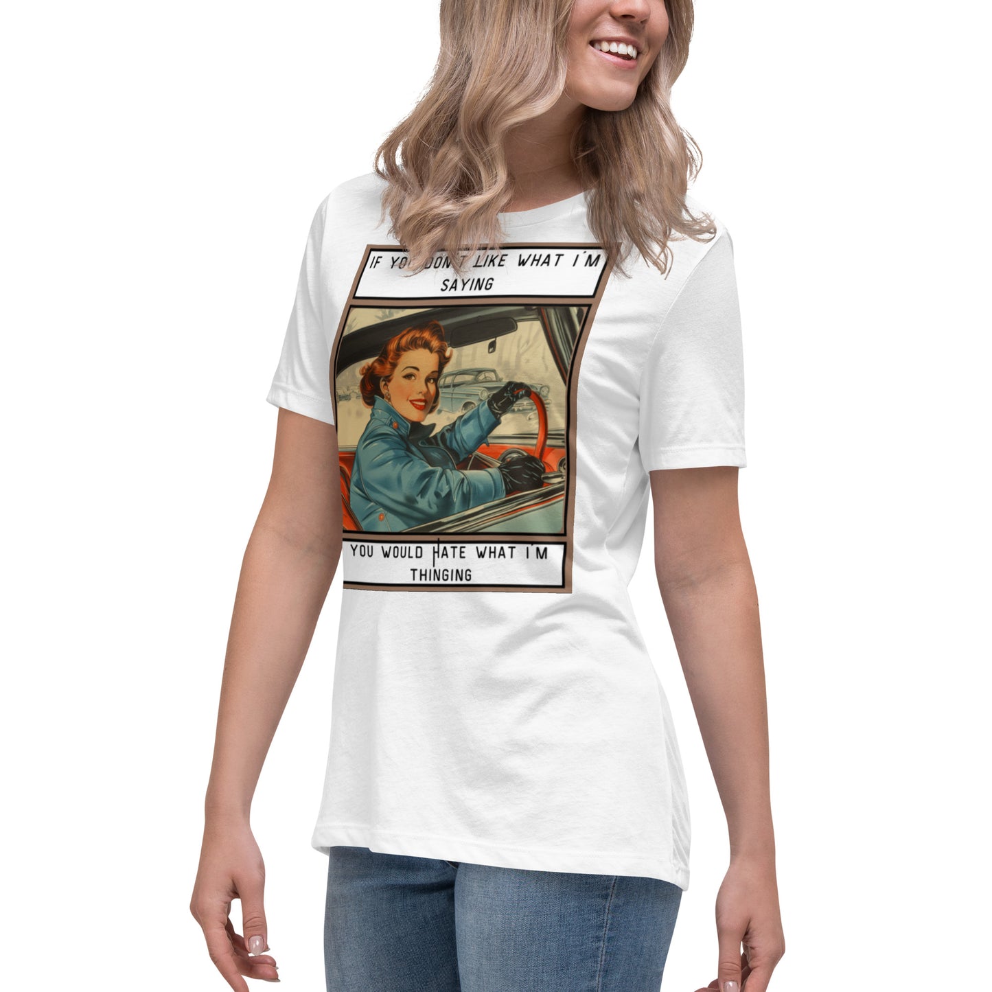 Vintage T-Shirt Woman Relaxed Saying & Thinking, Custom T-Shirt, Personalized T-Shirt, vintage style, vintage art, retro style, retro art